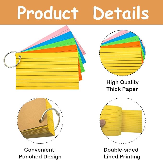 1500 Pcs Index Cards with Rings, 3x5 Inch Flash Cards Bulk with Holder - Image 3