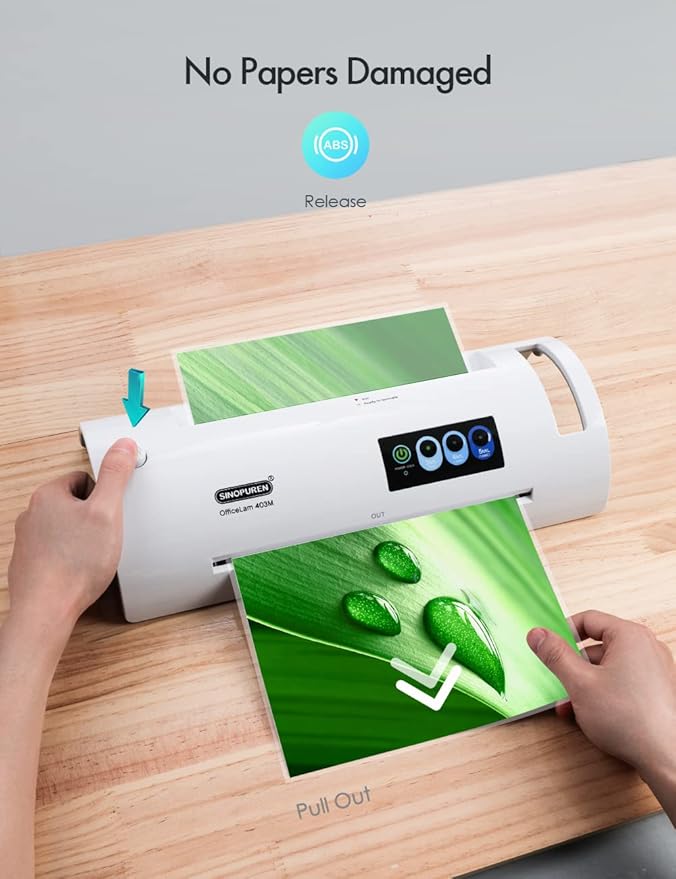 Laminator Machine, SINOPUREN Laminating Machine, Thermal Lamination 9-inch Quick 1min Warm-up JamFree-Tech Personal Lamination Work with 3mil 4mil 5mil Pouches, School/Office/Home use, White-DeskLoop Office