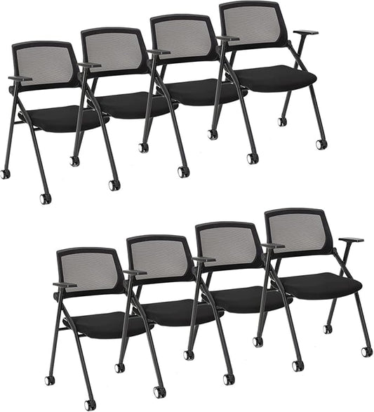 8 Pack Executive Office Chairs with Caster Adjustable Armrest Ergonomic Mid-Back Breathable Mesh Foldable Conference Reception Chair Set for Home School Waiting Room-DeskLoop Office