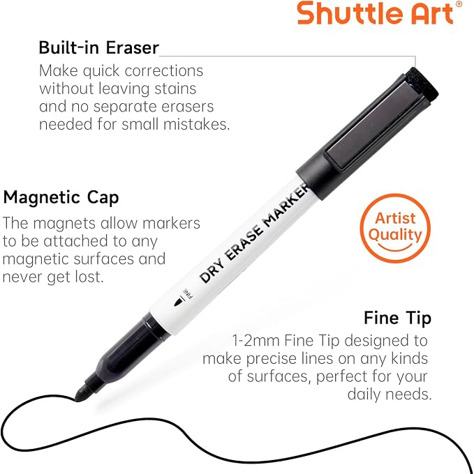 Shuttle Art Black Dry Erase Markers, 60 Pack Magnetic Whiteboard Markers - Image 3