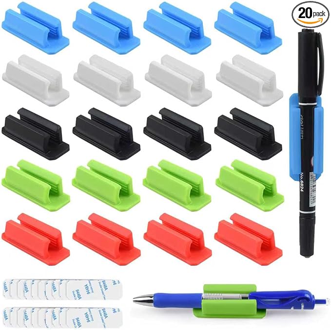 20 Pack Silicone Pencil Holders, Adhesive Pen And Marker Holders，Colorful | by CDIVEFTN