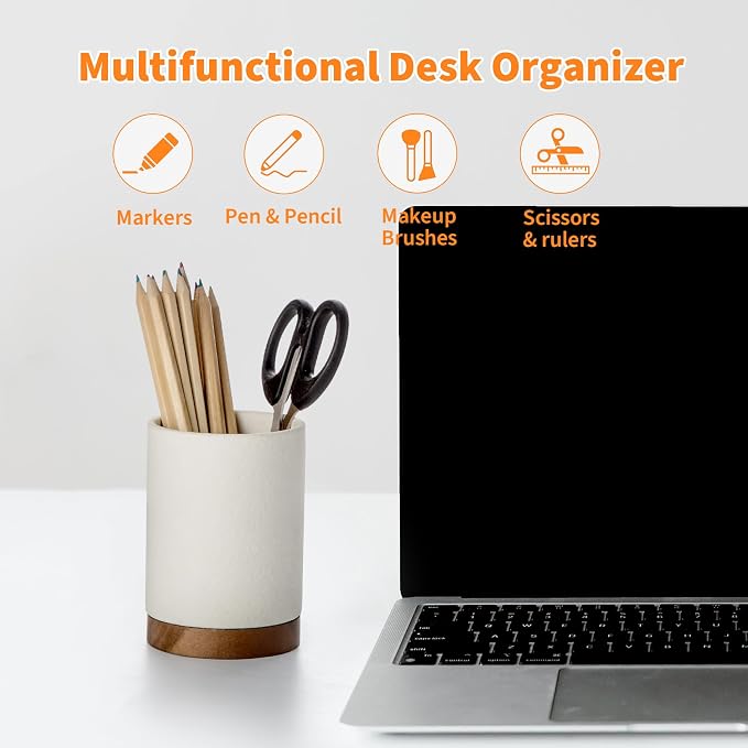 Ceramic Pen Holder for Desk, Pencil Cup Organizer and Makeup Brush Holder - Image 4