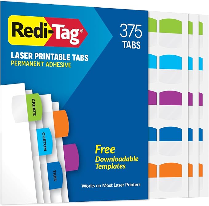 Redi-Tag Laser Printable Tabs, Permanent Index Tabs, Customizable Adhesive by Redi-Tag