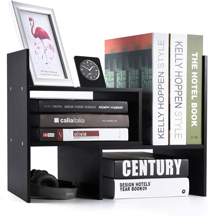 Sorfity Desktop Bookshelf Desk Storage Organizer Adjustable Wood Desktop - Image 4