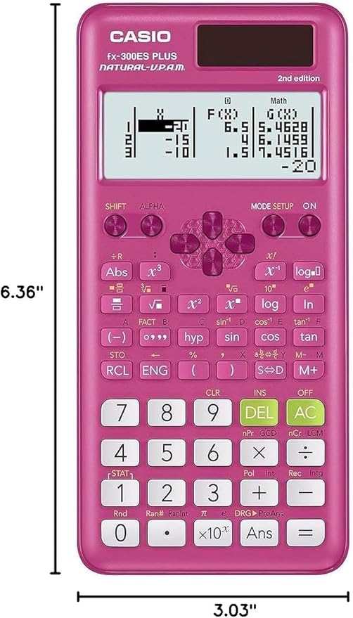 Casio fx-300ES Plus 2nd Edition – Standard Scientific Calculator | 262 Functions, Natural Textbook Display℠ | Ideal for Middle School, High School Math, Statistics & Algebra | Pink-DeskLoop Office