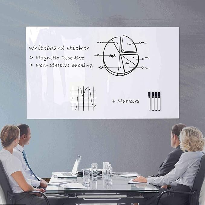 Magnetic Whiteboard Contact Paper for Wall 94 x 48 inches, Magnetic Dry Erase White Board Sticker with Non-Adhesive Backing for Office Home School-DeskLoop Office