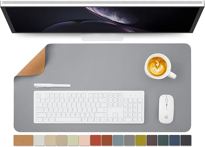 Cork Desk Mat - Dual-Sided Desk Pad for Office and Home - Desk Organization and Accessories - Ideal for Large Mouse Pad and Desk Mats on Top of Desks(Gray,27.6"x 13.8")-DeskLoop Office