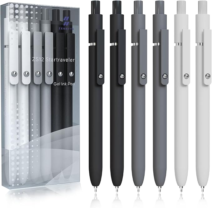 Gel Pens, 6 Pcs 0.5mm Fine Point Black Ink Pen With Smooth Writing, Office Desk Accessories, School Supplies Gifts for Men Women, Quick Dry Pens For Journaling, Black/Gray/White-DeskLoop Office