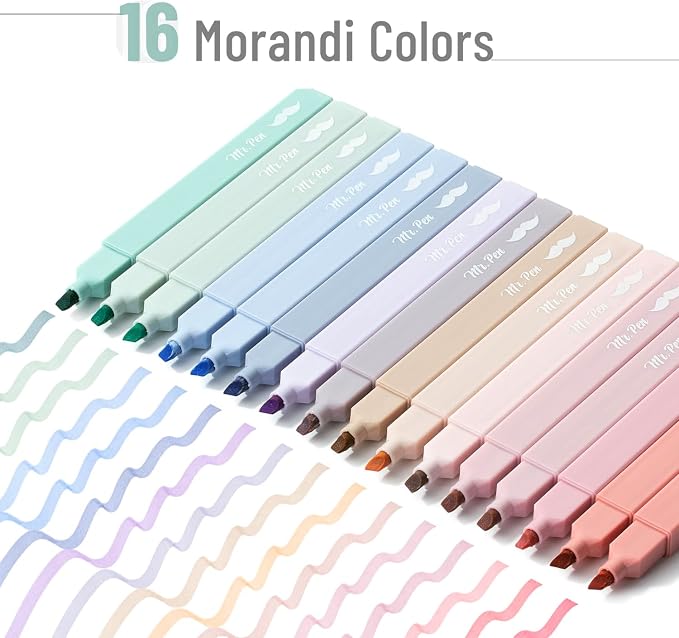 Mr. Pen- Aesthetic Highlighters No Bleed, 16 Pack, Morandi Colors | Chisel Tip - Image 2