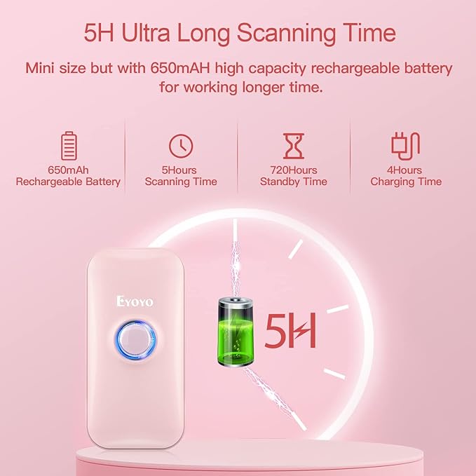 Eyoyo Mini 1D Bluetooth Barcode Scanner, 3-in-1 Bluetooth & USB Wired & 2.4G Wireless Barcode Reader Portable Bar Code Scanning Work with Windows, Android, iOS, Tablets or Computers(Pink)-DeskLoop Office