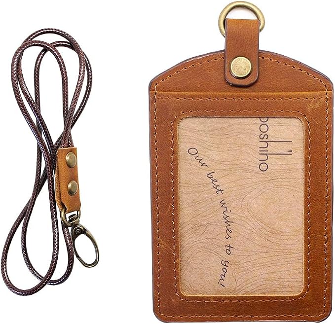 Badge Holder: Boshiho Cowhide Leather ID Badge Card Holder by boshiho