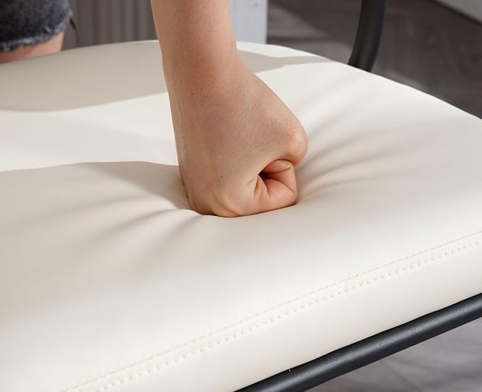 Adjustable Modern Bar Stools Set of 2 Faux Leather Barstools Swivel Counter Height Bar stools with Curved Back/Black Metal Base Comfy Upholstered Bar Chairs for Kitchen Island, Beige-DeskLoop Office