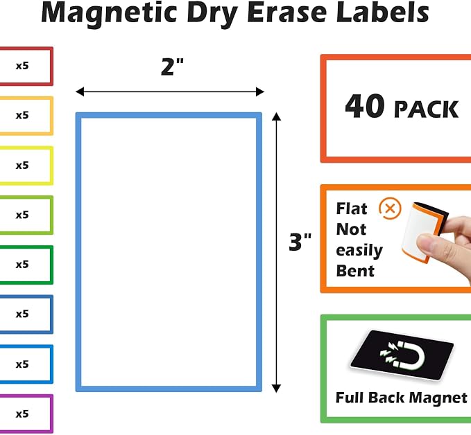 TOTiyea 40 Pack Magnetic Dry Erase Labels, Magnetic Label Stickers - Image 3