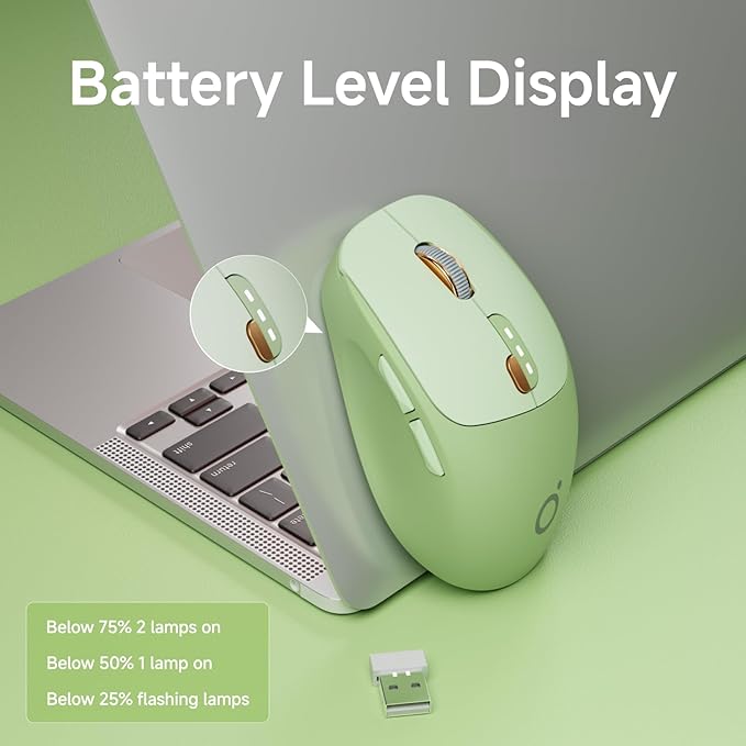 EWEADN Q5 Wireless Mouse, Bluetooth & 2.4G Quiet Computer Mouses with 1600 DPI, Battery Level Display, Ergonomic Office Mouse,6 Button Portable Cute Cordless Mice for Laptop/PC/Mac- Green-DeskLoop Office