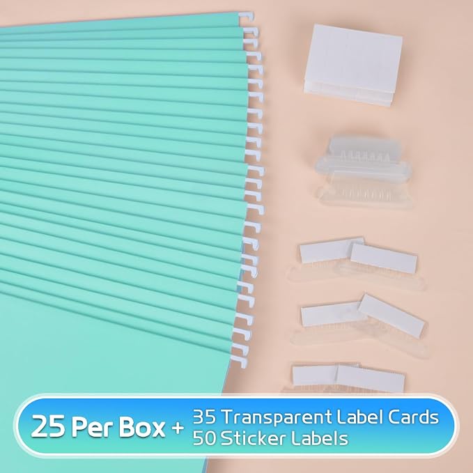 25-Pack Hanging File Folders, Letter Size, Includes 35 Transparent Label Cards - Image 2