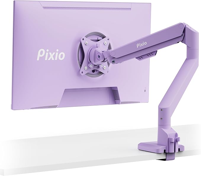 Pixio PS1S Wave Purple Single Monitor Arm Stand Desk Mount - Fits up to 32 inches Monitors and up to 19.8lbs. VESA Compatibility and Integrated Cable Management-DeskLoop Office