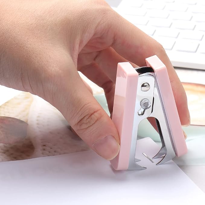 Staples Remover Pink crylic Luxury Silver Color Metal Body Staple Puller - Image 3