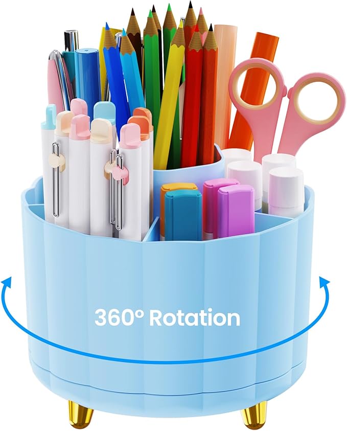 360 Degree Rotating Pen Holder for Desk, 6 Slots Desktop Organizer Caddy for by IVEETTY