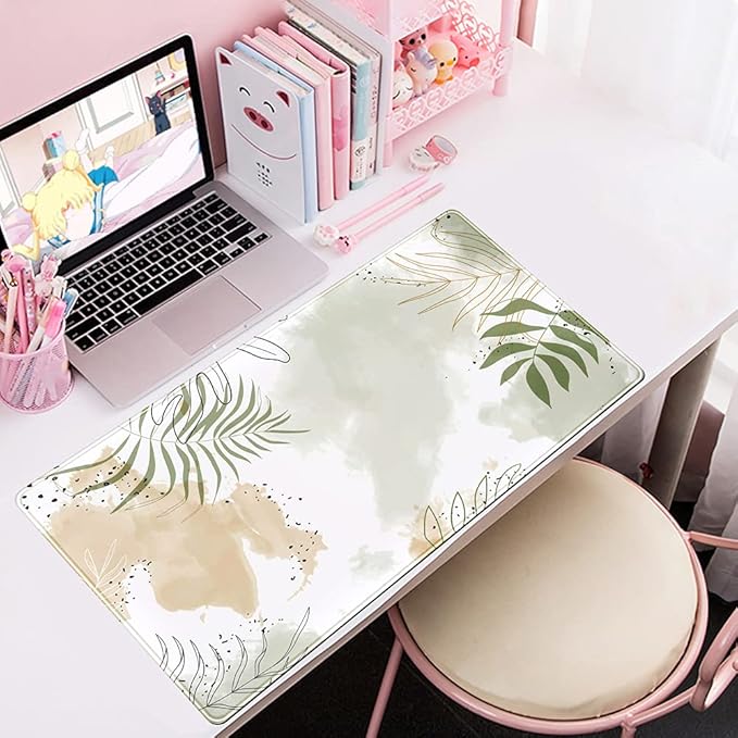 Keyboard mat Kawaii Mousepad Matcha Green Plant Abstract Accessories Desk pad Mouse mat for Desktop Gamer Girl Office Accessories for Women Pink Desk Organizer Large Gaming Pads …-DeskLoop Office