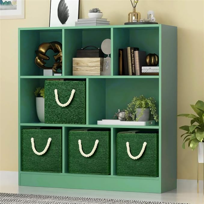 Green Foldable Fabric Cube Storage Bins Cube Storage Organizer Bins Storage Cubes Basket Drawers Organizer Decroative Storage Box Fabric Storage Cubes Baskets for Organizing Closet Shelves ,Q-ST-51-4-DeskLoop Office