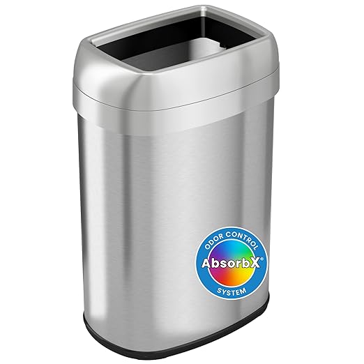 iTouchless 13 Gallon Open Top Kitchen Trash Can Recycling Bin with Double Odor Filters, Oval Commercial Grade Stainless Steel Trashcan for Home Office Work Bedroom Living Room Garage-DeskLoop Office