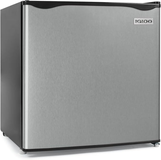 Igloo 1.6 Cu.Ft. Compact Refrigerator, Adjustable Thermostat, Glass Shelves, Includes Scraper, Ice Cube Freezer Drip Tray, Platinum-DeskLoop Office
