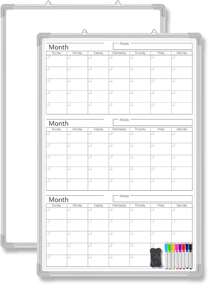 Lincia 36" x 24" Magnetic Vertical 3 Month Dry Erase Calendar by Lincia