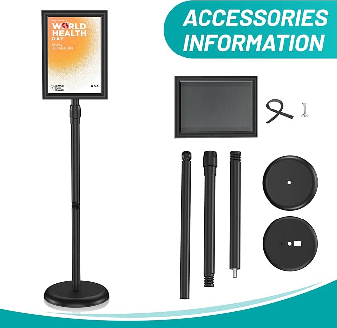 Hemndic Sign Stand 11x17 inch, Adjustable Floor Standing Sign Holder, 360° - Image 6