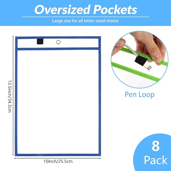 BEVTEE 8 Pcs Dry Erase Pocket Sleeves 10×14 in, Easy Inserting Paper, - Image 2