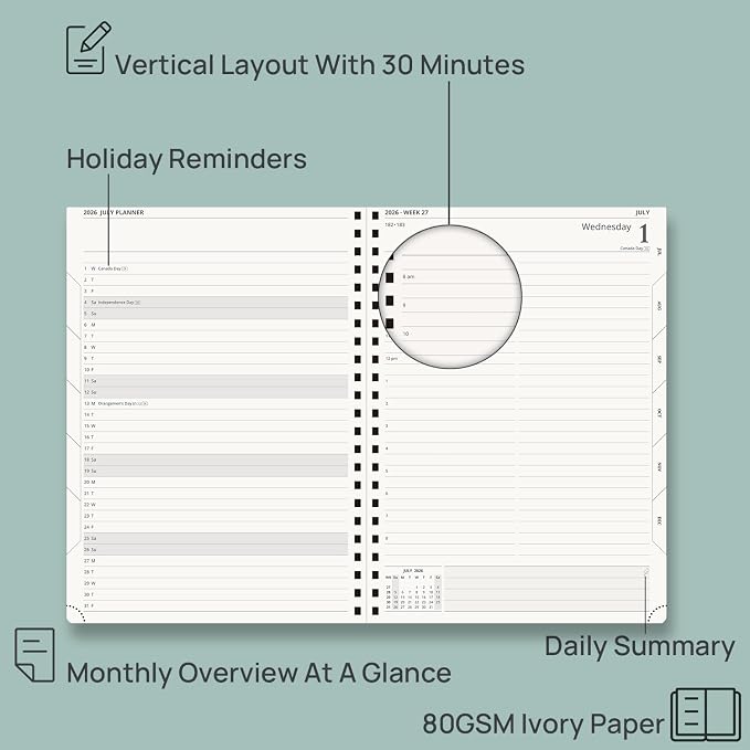 POPRUN 2026-2027 Daily Planner One Page Per Day, Large Size 8.5" x 12" - Image 4