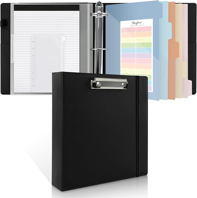 SKYDUE 3 Ring Binder with Clipboard, 2 Inch PU Heavy Duty Binder with Notepad & by SKYDUE