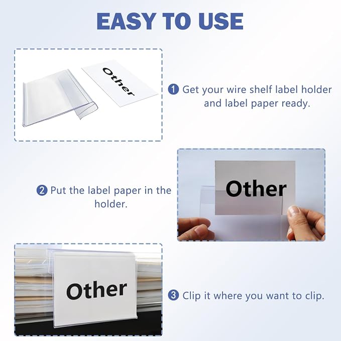 Diteje 40 Pack Wire Shelf Label Holder, Reusable Plastic Shelving Price Tags - Image 3