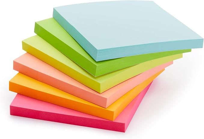 Amazon Basics Sticky Notes, 3x3 Inches, Assorted Colors Self-Stick Pads, Easy to Post for Home, Office, Notebook, 70 sheets/Pad, Pack of 12-DeskLoop Office
