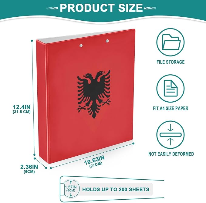 Europe Albanian Flag 3-Ring Binder, 1.5 Inch D-Ring Organizer Folder Clipboard - Image 5