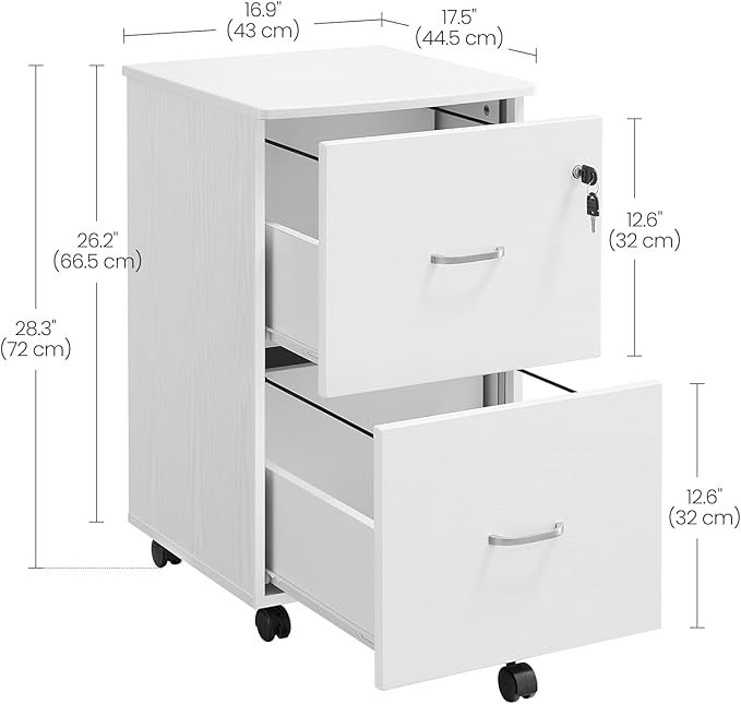 VASAGLE 2-Drawer File Cabinet, Locking Filing Cabinet for Home Office, Small Rolling Printer Stand, A4, Letter-Size Hanging Files, Assembly Required, White ULCD027T46V2-DeskLoop Office