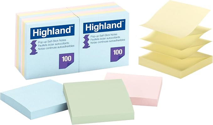 Highland Pop-up Sticky Notes, 3 x 3 Inches, 12 Pack - Image 2