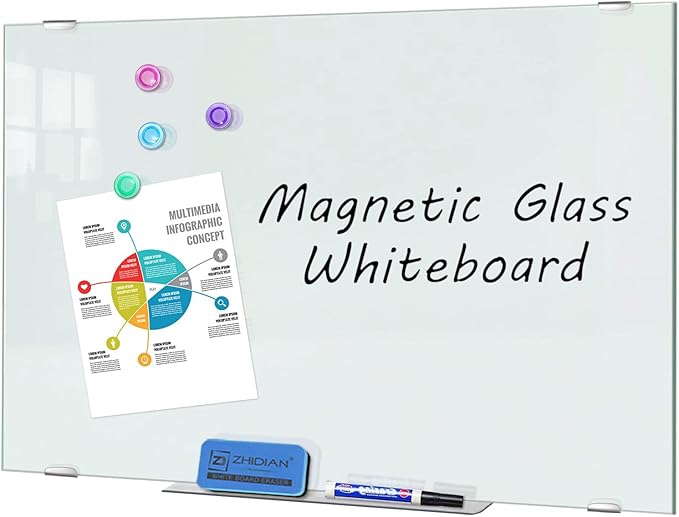 Glass Whiteboard 36x24 Magnetic Dry Erase White Board, Modern Tempered Glass Board for Wall, 3x2' Frameless Wall Hanging Mount Glassboard for Home Office School-DeskLoop Office