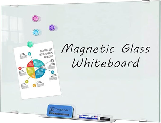 Glass Whiteboard 36x24 Magnetic Dry Erase White Board, Modern Tempered Glass Board for Wall, 3x2' Frameless Wall Hanging Mount Glassboard for Home Office School-DeskLoop Office