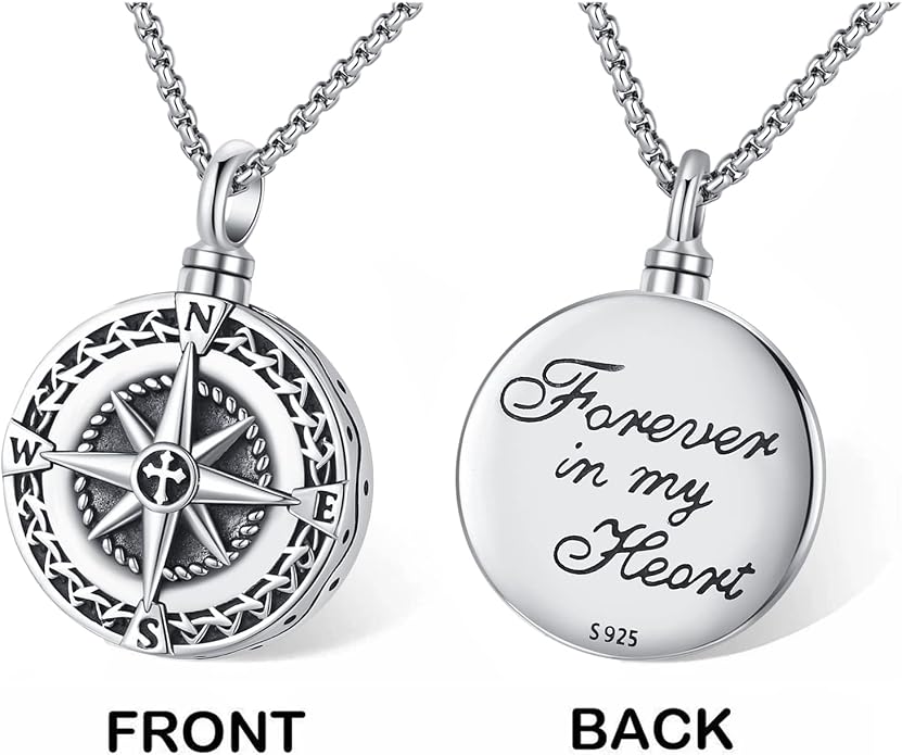 Compass Necklace for Women Men 925 Sterling Silver Pendant Urn Necklaces for - Image 4