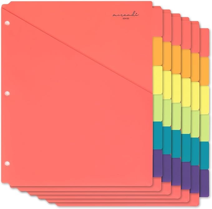 H4D 6-Tab Plastic Binder Dividers, 2 Pockets, Primary Colors, 6 Sets | Made of by H4D