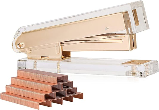 Elegant Ultra Clear Acrylic Office Supplies Acrylic Stapler Matte Gold Desktop by Dedicatedtosupplyingstylishhighenddesktopaccessoriessolutions