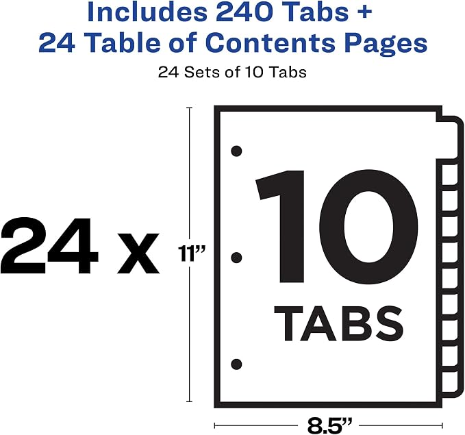 Avery 10 Tab Dividers for 3 Ring Binders, Customizable Table of Contents - Image 3