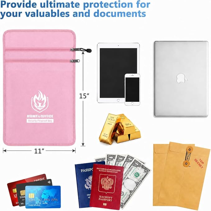 Upgraded Two Pockets Fireproof Document Bag, andyer 15”x 11”Waterproof - Image 2
