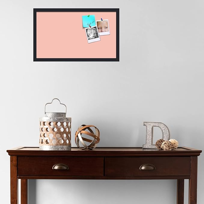 PinPix 24x14 Inch Cork Bulletin Board. This Decorative Framed Pin Board Comes with Pink Pastel Design and a Satin Black Frame. Ideal for Home Office Decor or Message Board (PinPix-1813)-DeskLoop Office