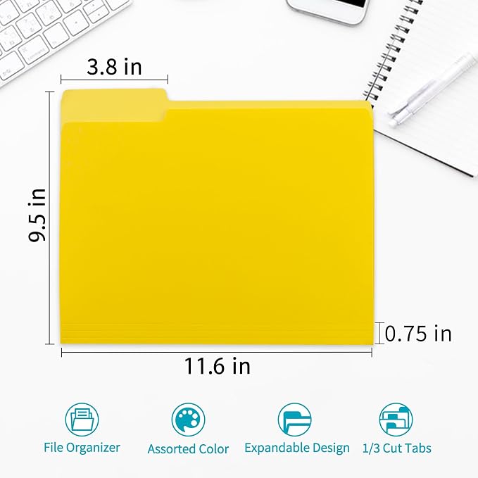 Two Tone Color File Folder 8.5 x 11 Inch, 100 Packs Yellow File Folders - Image 2