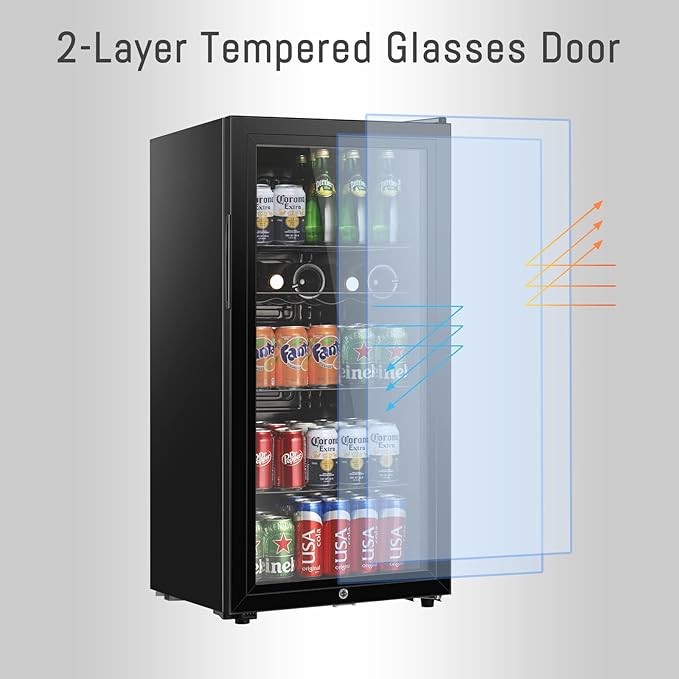 LANG Beverage Refrigerator, 4.5 Cu.Ft, Mini Fridge with Glass Door for Soda Beer, Freestanding Beverage Cooler for Office, Bar, Adjustable Shelving&Adjustable Foot-DeskLoop Office