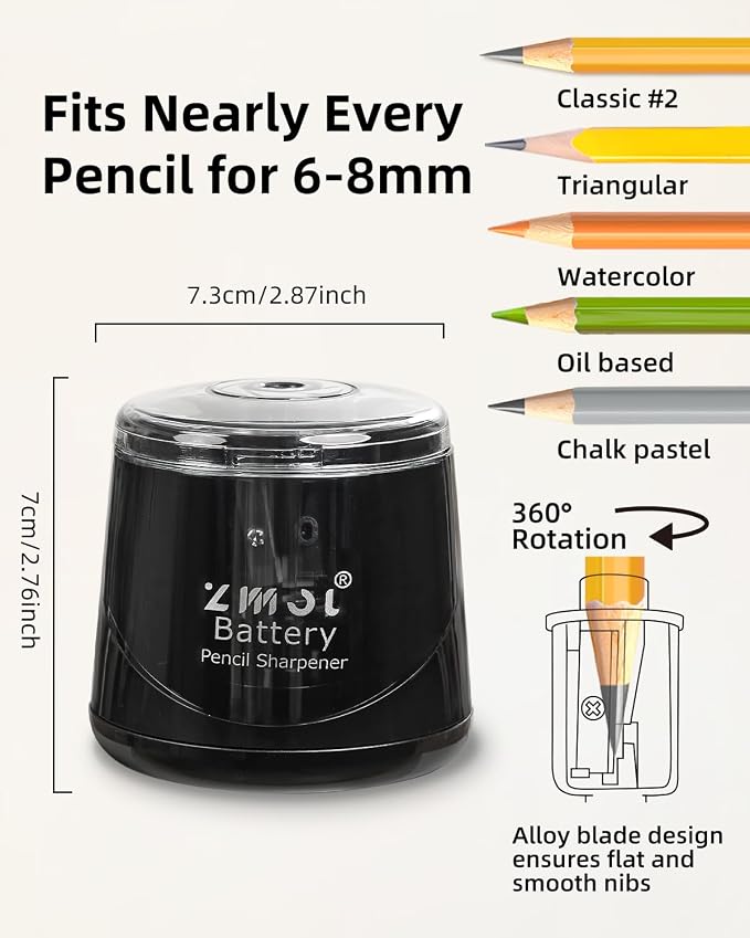 ZMOL Battery Powered Electric Pencil Sharpener, Small Battery Operated Colored - Image 3