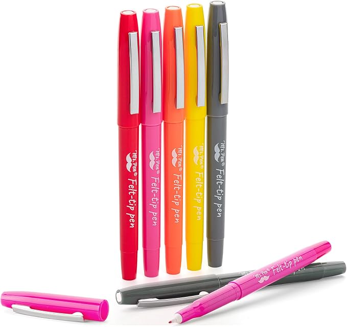 Mr. Pen- Felt Tip Pens, 5 Pack, 0.7 mm, Colorful Felt Tip Pens, Fast Dry | No by MrPen