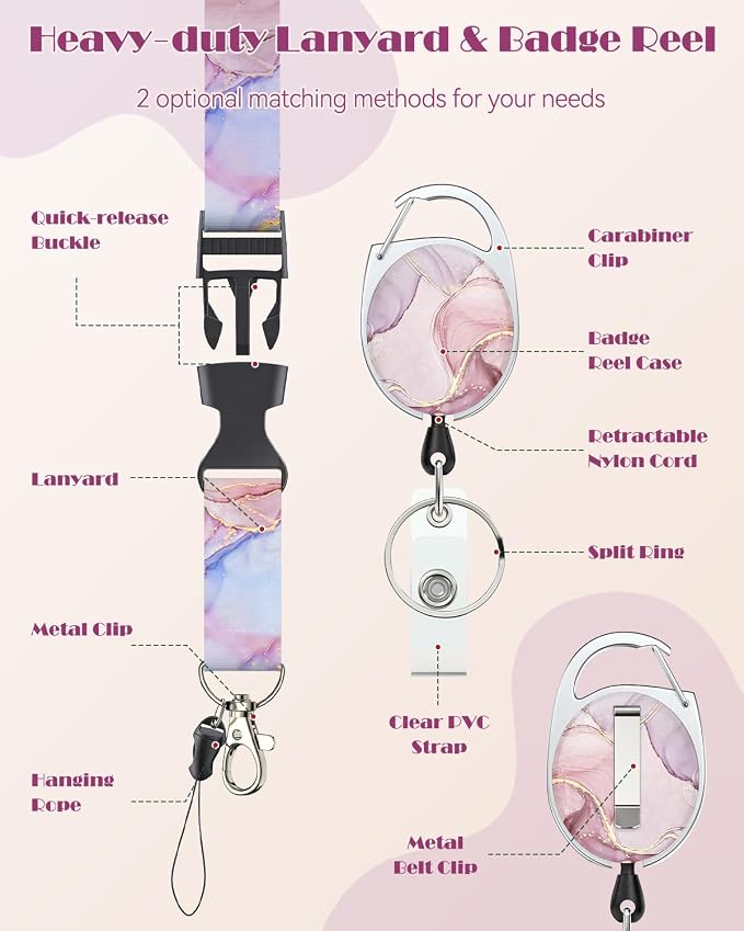 Uniclife Marbling Sliding Badge Holder Pink Marble Pattern Plastic Card Holder - Image 5