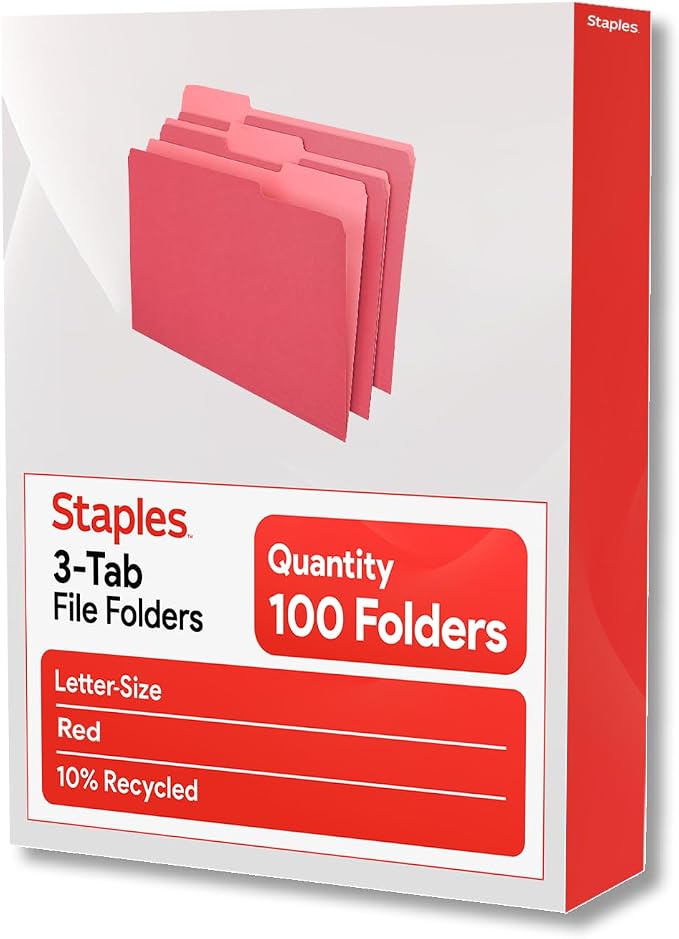 Staples File Folders, Letter Size, 1/3‑Cut Tabs, Durable 10.5‑Point Paper Stock - Image 7